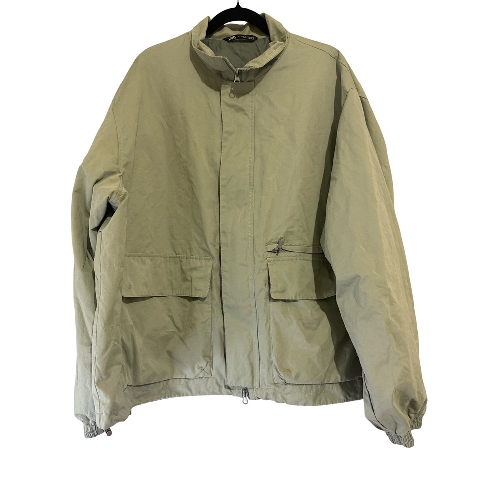 Zara Mens XL Jacket Olive Green Full‎ Zip Lightweight Utility Coat Grandpacore